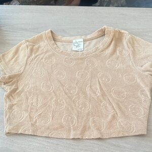 AERIE- SET Beige Textured Crop Top with smiley face